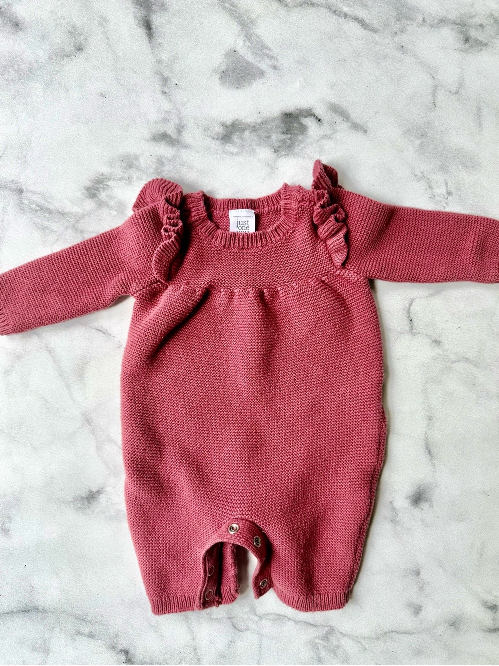 Just One You Carters Mauve Knit Ruffle-Shoulder Romper 100% Cotton NB